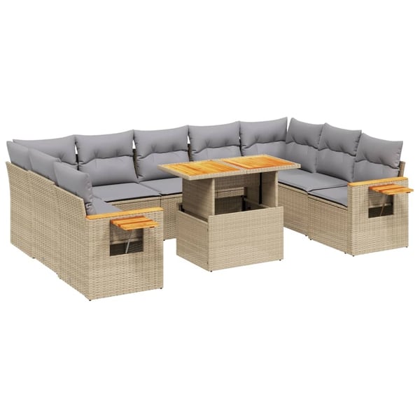 vidaXL sofasæt til haven 10 dele med hynder polyrattan beige