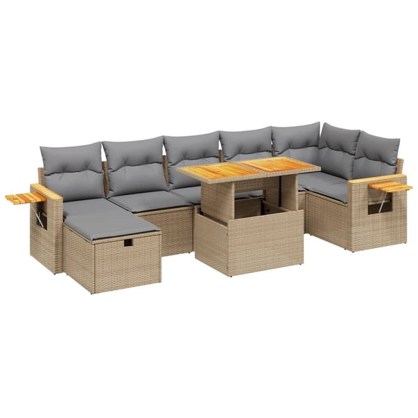 vidaXL sofasæt til haven 8 dele med hynder polyrattan beige