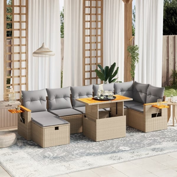 vidaXL sofasæt til haven 8 dele med hynder polyrattan beige