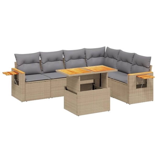 vidaXL sofasæt til haven 7 dele med hynder polyrattan beige