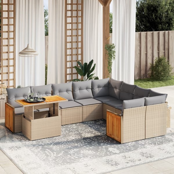 vidaXL sofasæt til haven 10 dele med hynder polyrattan beige