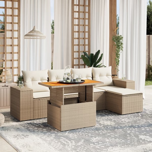 vidaXL sofasæt til haven 6 dele med hynder polyrattan beige
