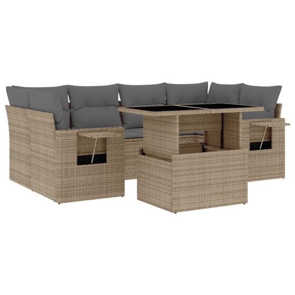 vidaXL sofasæt til haven 7 dele med hynder polyrattan beige