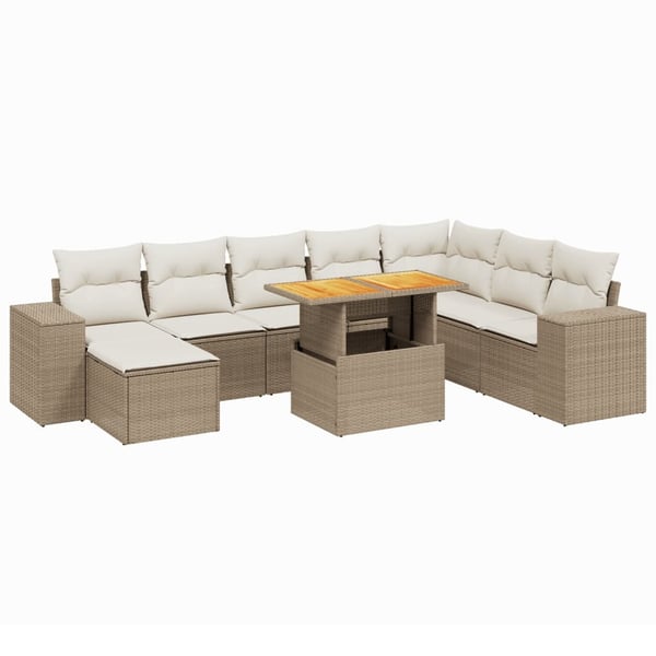 vidaXL sofasæt til haven 9 dele med hynder polyrattan beige