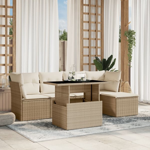 vidaXL sofasæt til haven 6 dele med hynder polyrattan beige