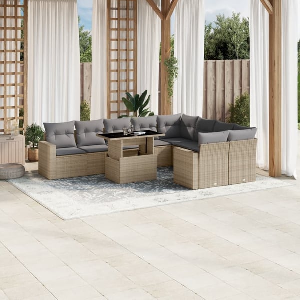 vidaXL sofasæt til haven 10 dele med hynder polyrattan beige