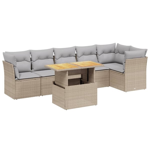 vidaXL sofasæt til haven 7 dele med hynder polyrattan beige