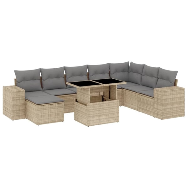 vidaXL sofasæt til haven 9 dele med hynder polyrattan beige