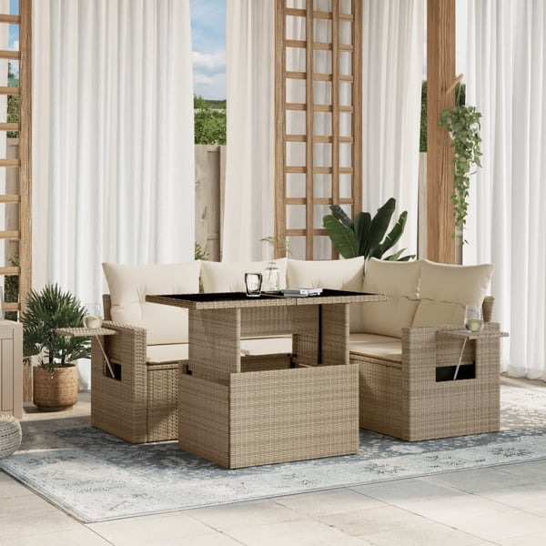 vidaXL sofasæt til haven 5 dele med hynder polyrattan beige