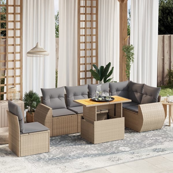 vidaXL sofasæt til haven 7 dele med hynder polyrattan beige