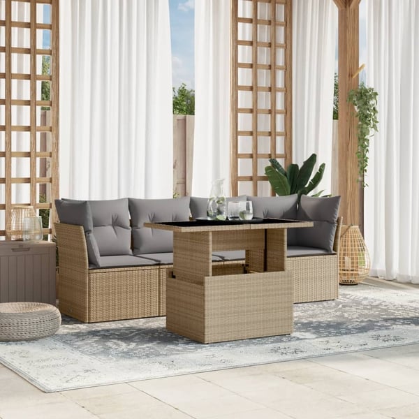 vidaXL sofasæt til haven 5 dele med hynder polyrattan beige