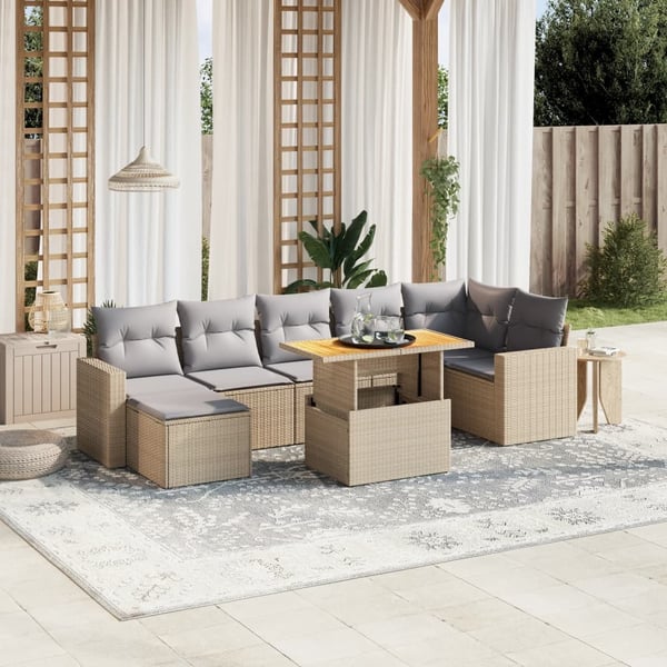 vidaXL sofasæt til haven 8 dele med hynder polyrattan beige