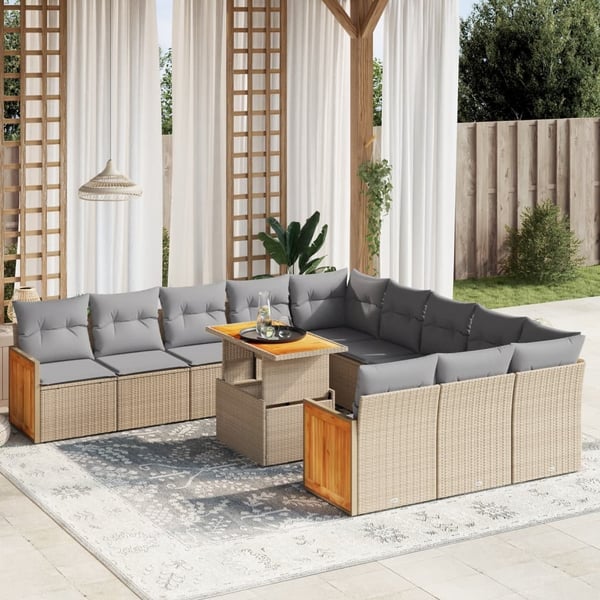 vidaXL sofasæt til haven 11 dele med hynder polyrattan beige