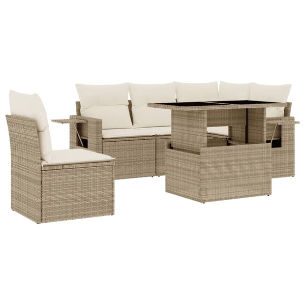 vidaXL sofasæt til haven 6 dele med hynder polyrattan beige