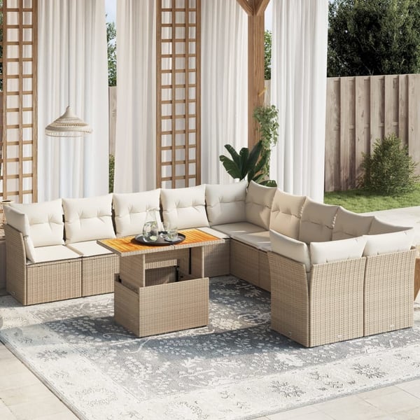 vidaXL sofasæt til haven 11 dele med hynder polyrattan beige