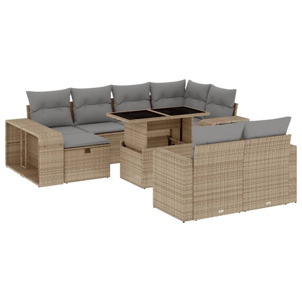 vidaXL sofasæt til haven 11 dele med hynder polyrattan beige