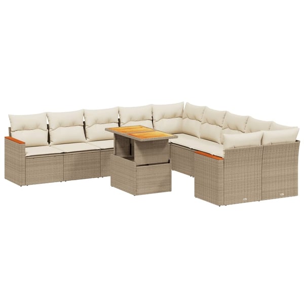vidaXL sofasæt til haven 11 dele med hynder polyrattan beige