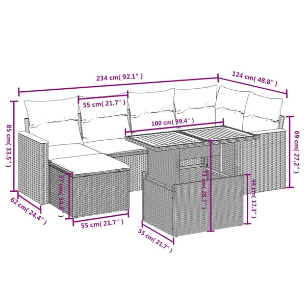 vidaXL sofasæt til haven 7 dele med hynder polyrattan beige