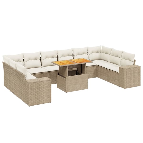 vidaXL sofasæt til haven 11 dele med hynder polyrattan beige