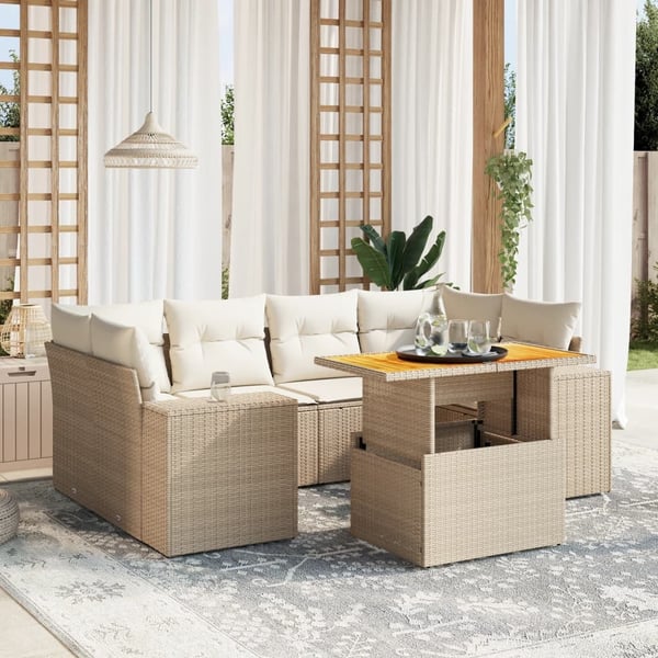 vidaXL sofasæt til haven 7 dele med hynder polyrattan beige