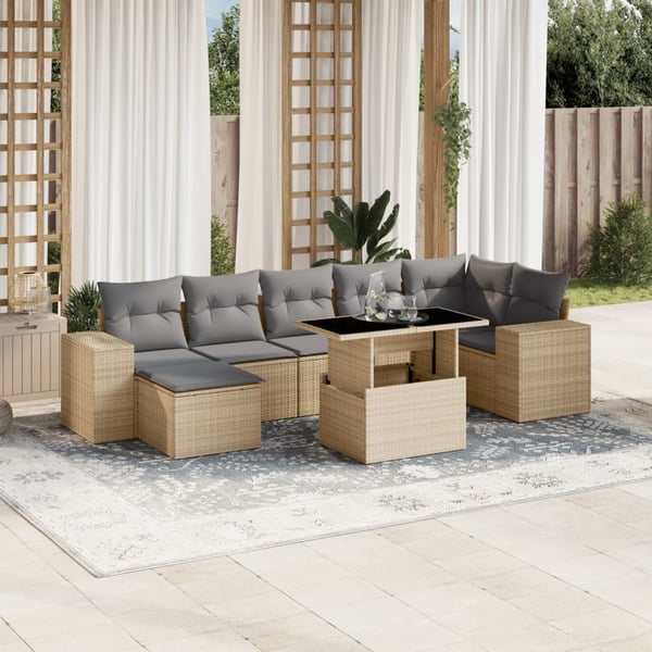 vidaXL sofasæt til haven 8 dele med hynder polyrattan beige
