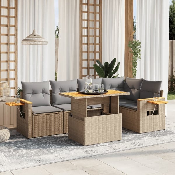 vidaXL sofasæt til haven 6 dele med hynder polyrattan beige