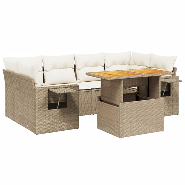 vidaXL sofasæt til haven 7 dele med hynder polyrattan beige