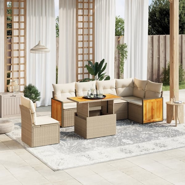 vidaXL sofasæt til haven 7 dele med hynder polyrattan beige
