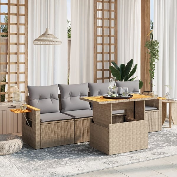 vidaXL sofasæt til haven 5 dele med hynder polyrattan beige