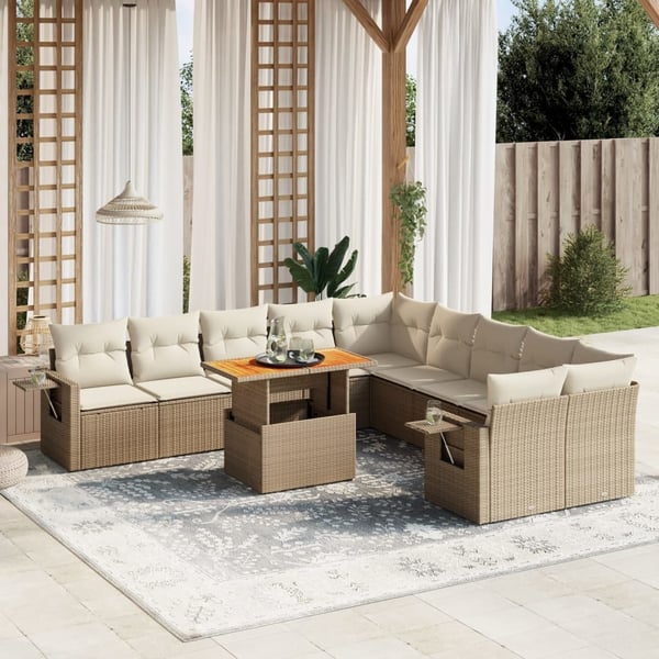 vidaXL sofasæt til haven 11 dele med hynder polyrattan beige