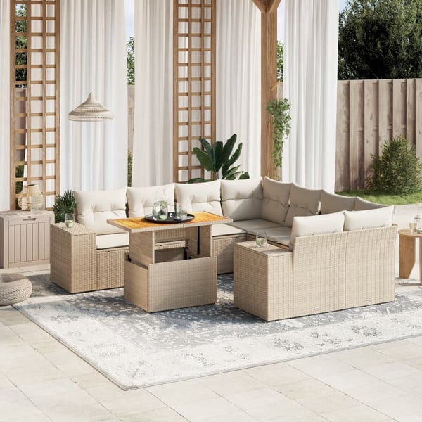 vidaXL sofasæt til haven 9 dele med hynder polyrattan beige