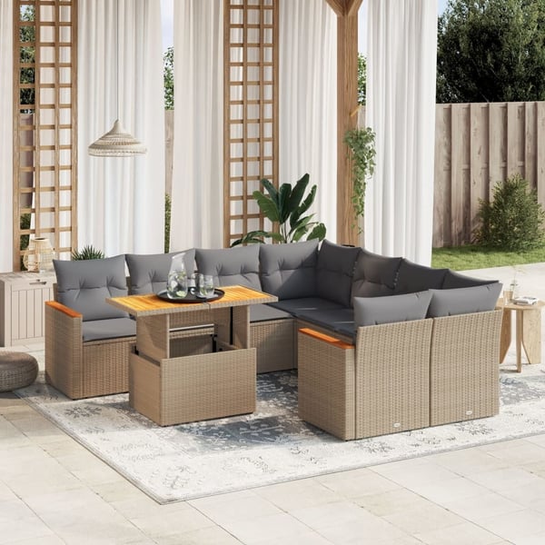 vidaXL sofasæt til haven 9 dele med hynder polyrattan beige