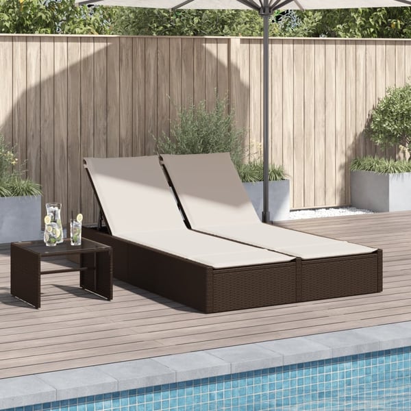 vidaXL solseng med hynder polyrattan brun