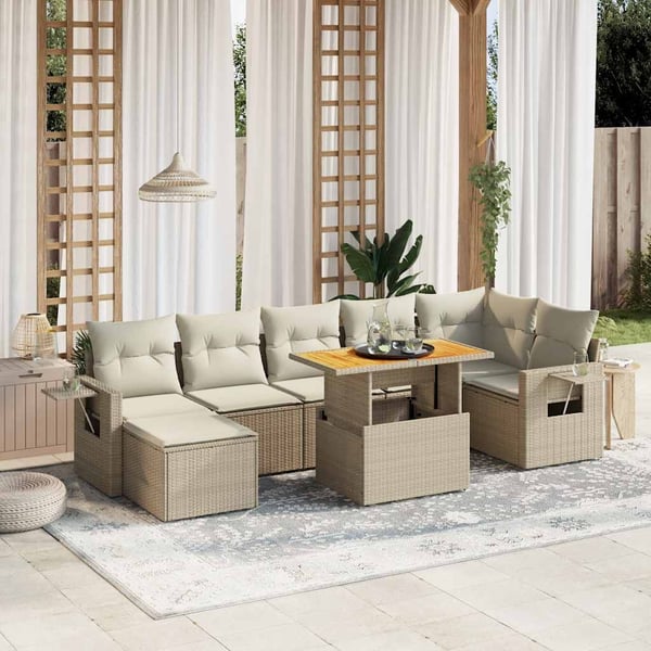 vidaXL sofasæt til haven 8 dele med hynder polyrattan beige