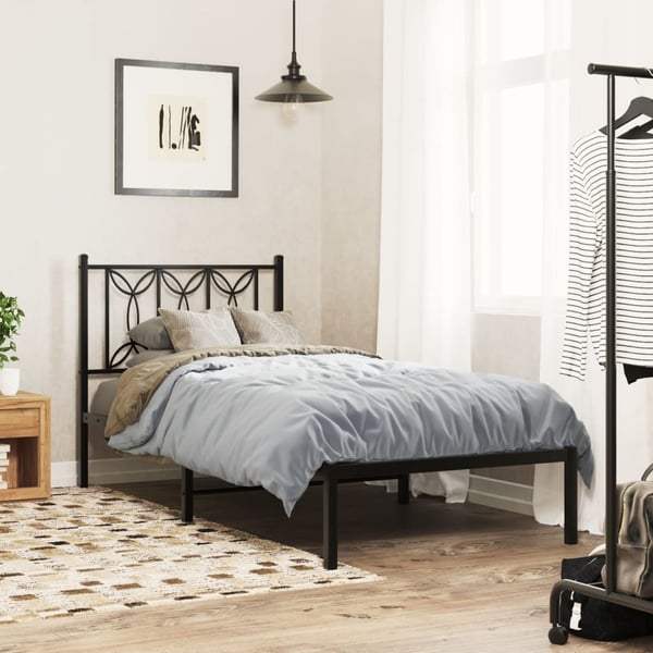 vidaXL sengeramme med sengegavl 90x200 cm metal sort