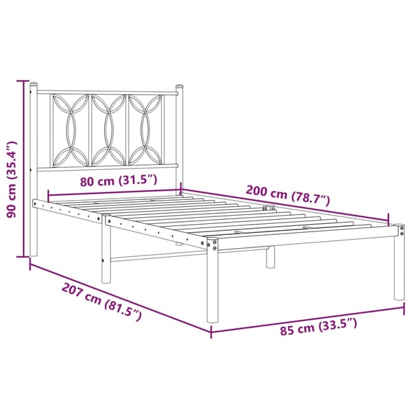 vidaXL Sengeramme i metall med hodegavl hvit 80x200 cm
