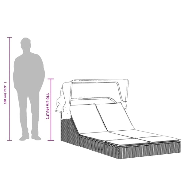 vidaXL solseng med baldakin og hynder polyrattan sort