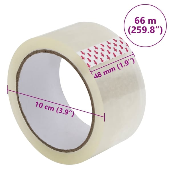 vidaXL Pakkausteippi 72 kpl läpinäkyvä 48 mm x 66 m