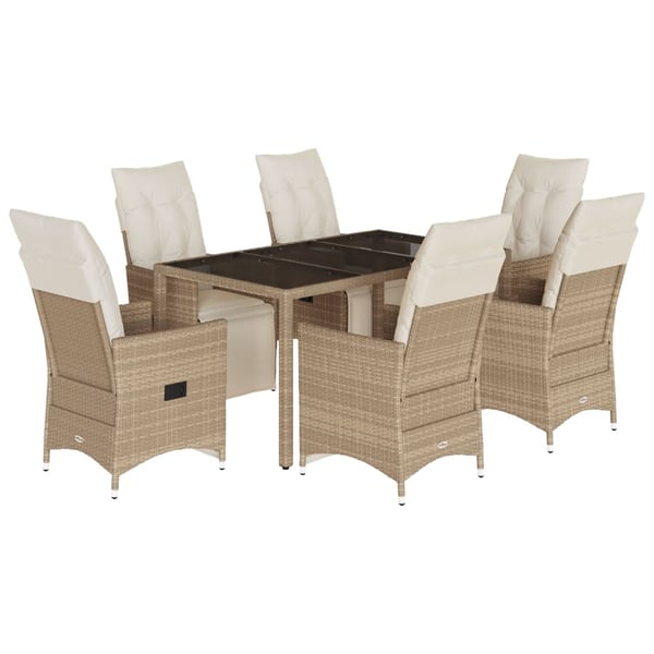 vidaXL bistrosæt til haven 7 dele med hynder polyrattan beige