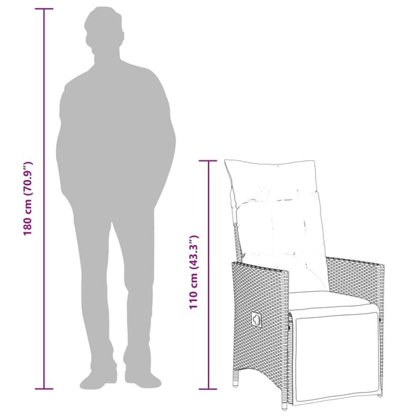 vidaXL Caféset med dynor 9 delar konstrotting svart