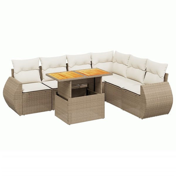 vidaXL sofasæt til haven 7 dele med hynder polyrattan beige