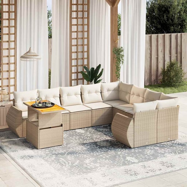 vidaXL sofasæt til haven 10 dele med hynder polyrattan beige