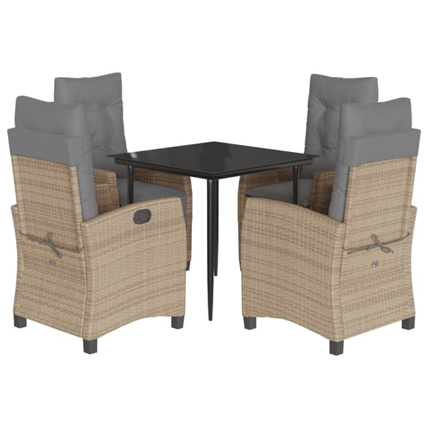 vidaXL spisebordssæt til haven 5 dele med hynder polyrattan beige