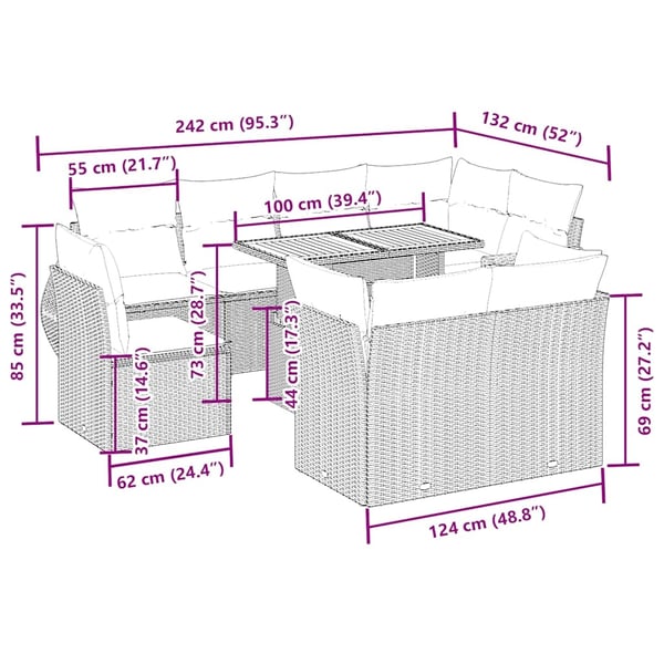 vidaXL sofasæt til haven 9 dele med hynder polyrattan beige