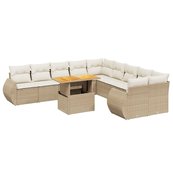 vidaXL sofasæt til haven 11 dele med hynder polyrattan beige