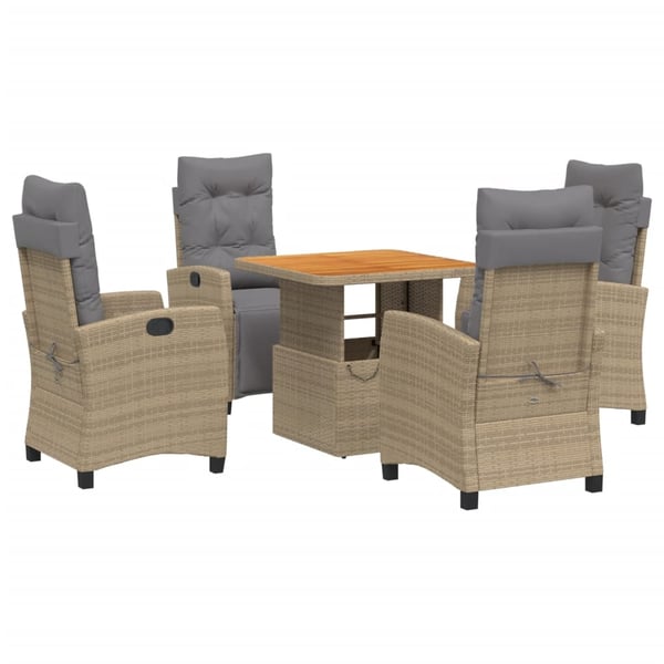 vidaXL spisebordssæt til haven 5 dele med hynder polyrattan beige