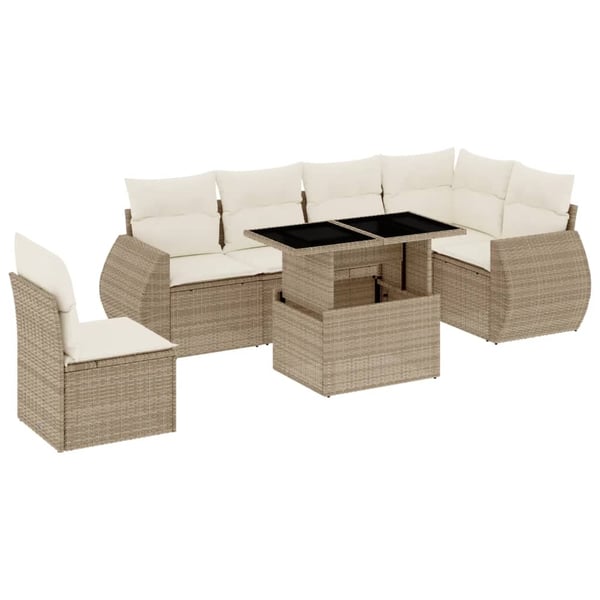 vidaXL sofasæt til haven 7 dele med hynder polyrattan beige