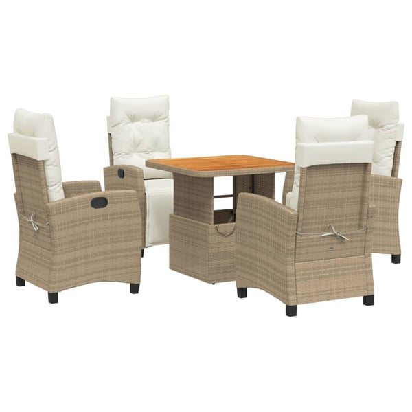 vidaXL spisebordssæt til haven 5 dele med hynder polyrattan beige