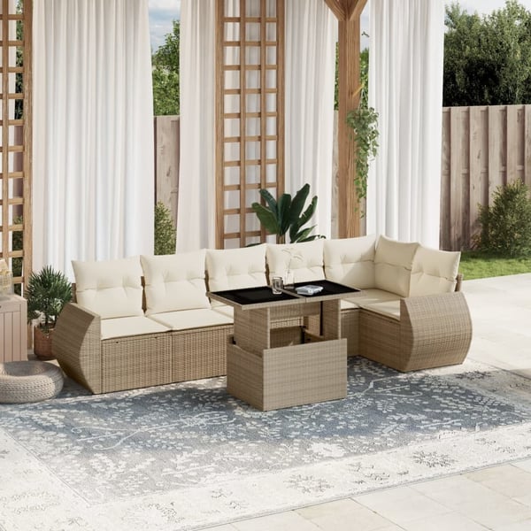 vidaXL sofasæt til haven 7 dele med hynder polyrattan beige