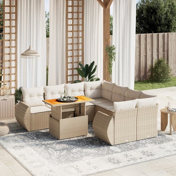vidaXL sofasæt til haven 9 dele med hynder polyrattan beige